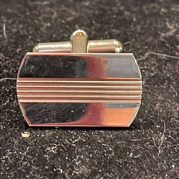 Vtg Art Deco 10kt gold plated diamond etched engravable bullet back cufflinks - Picture 6 of 14